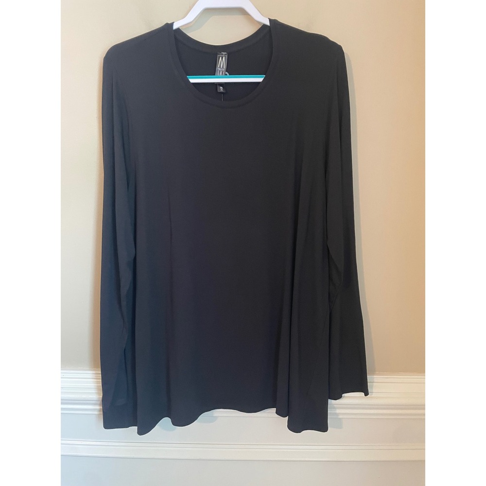 MarlaWynne Womens Size 1X Black Long Sleeve Crew Neck Viscose Tunic Top